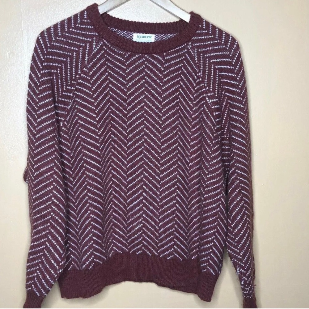 Aymara Crew Neck Geometric Rust Knit Sweater
